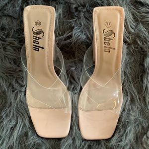 SHEIN Clear Strap Nude Block Heel